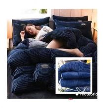 Velvet Duvets (1 Velvet +1 Bedsheet & 2 Pillow Case)-NAVY BLUE
